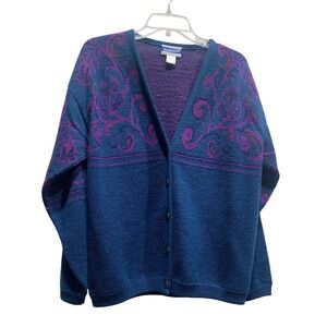 Pendleton‎ Classic Cardigan Sweater Womens Medium 100% Virgin Wool Purple Blue